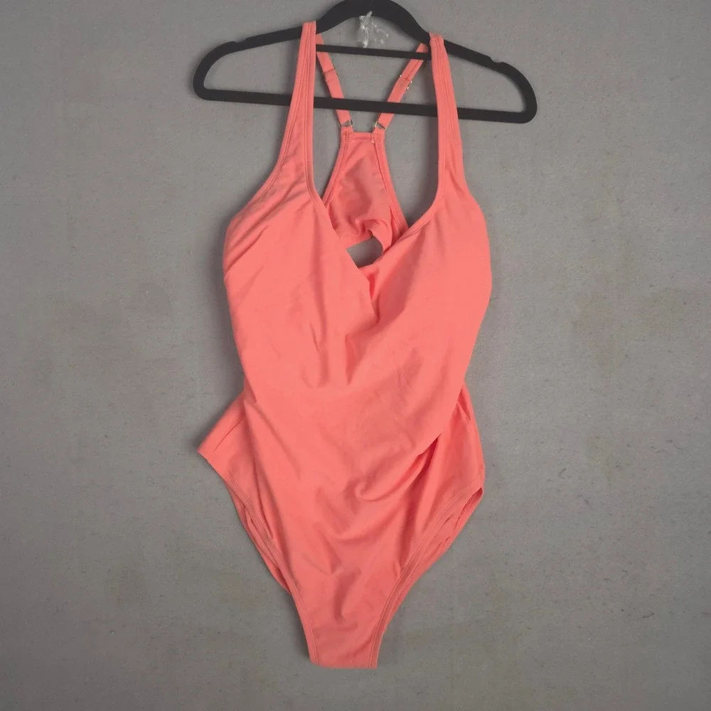 Kona Sol Women Coral Racerback One Piece Swimsuit Size L